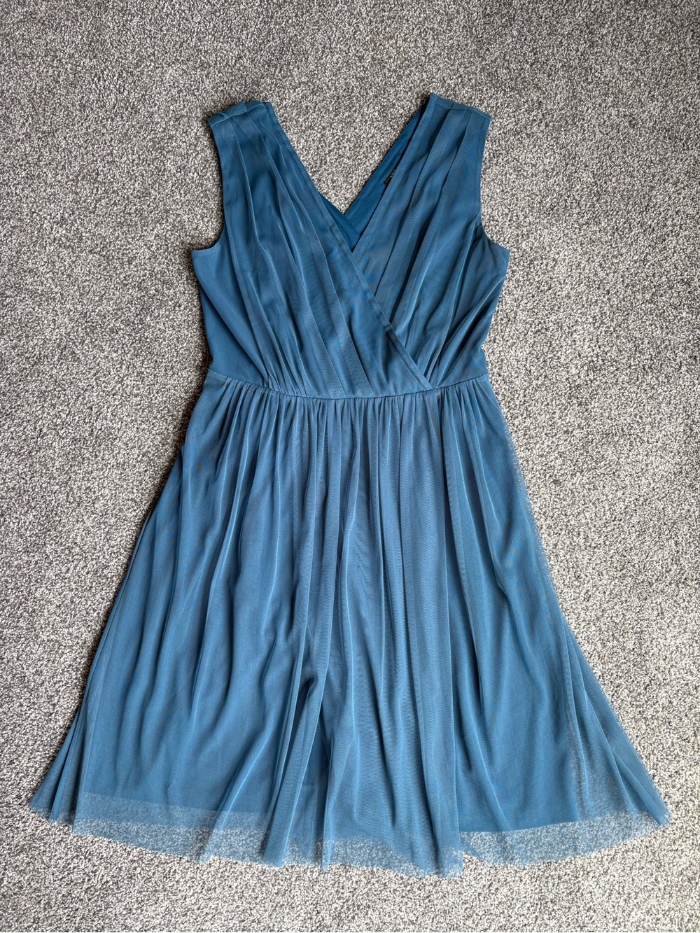 Nic + Zoe Teal Double V Tulle Wedding Guest Semi Formal Midi Dress size Medium